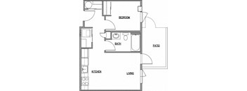 a floor plan of a one bedroom apartment with a bedroom and a living room at The Duo, Washington