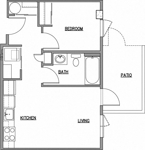 a floor plan of a one bedroom apartment with a bedroom and a living room at The Duo, Washington
