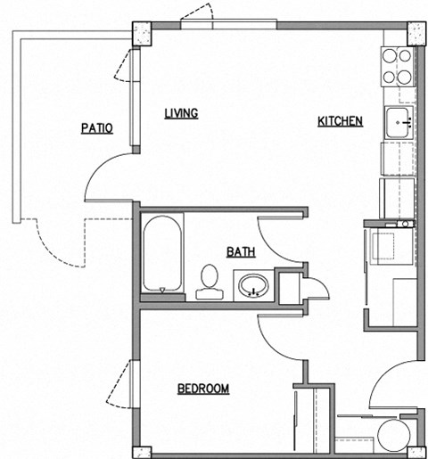 a floor plan of a one bedroom apartment  at The Duo, University Place, WA 98466