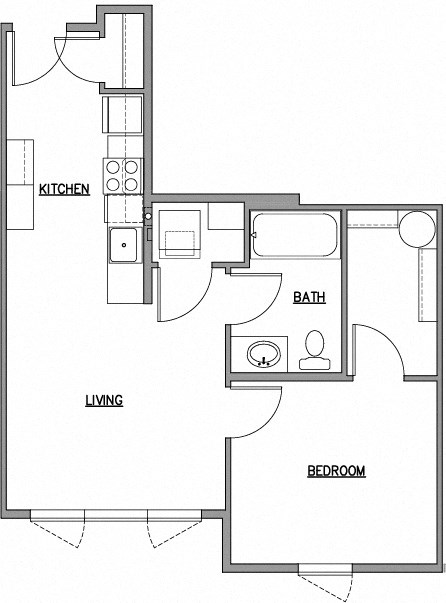 1x1_555sf Floor Plan at The Duo, University Place, WA