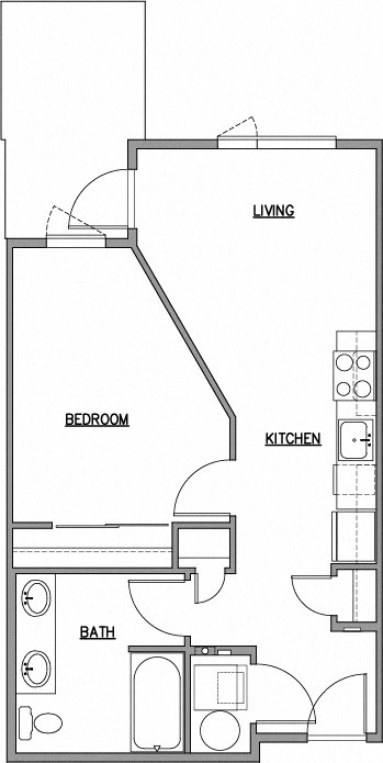 1x1_561sf Floor Plan at The Duo, University Place Washington
