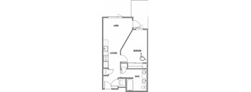 1x1_561sf Floor Plan at The Duo, University Place 