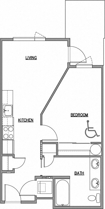 1x1_561sf Floor Plan at The Duo, University Place 