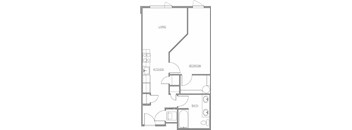 a floor plan of a studio apartment with a bedroom and a bathroom at The Duo, University Place, WA