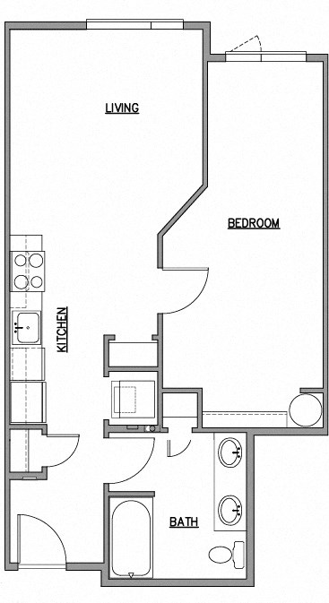 1x1_637sf Floor Plan  at The Duo, University Place, WA 98466