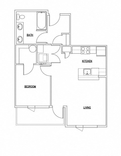 1x1_680sf Floor Plan at The Duo, Washington, 98466