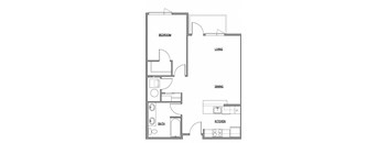 a floor plan of a 1 bedroom floor plan at The Duo, University Place Washington