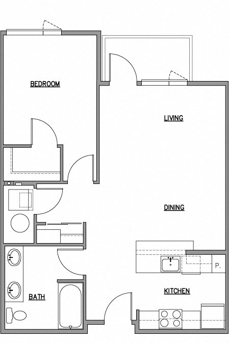 a floor plan of a 1 bedroom floor plan at The Duo, University Place Washington