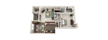 A floor plan for a one bedroom apartment in Fife, WA.
