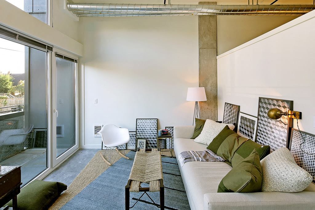 Living room with partial wall at 19th & Mercer, Washington, 98112