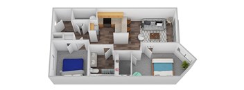an overhead view of our studio apartment floor plan at 6 Wood Flats, Washington, 98503