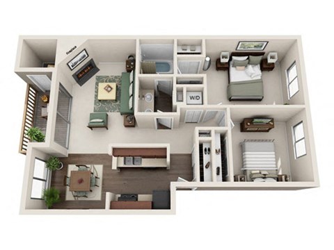 a 3d drawing of a floor plan with a bedroom