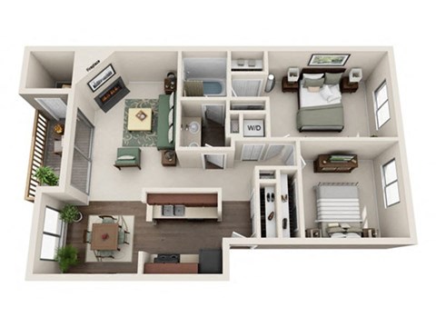 A floor plan of a two bedroom apartment at Pointe East in Fife, WA.