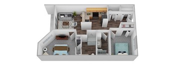 a floor plan of a two bedroom apartment at 6 Wood Flats, Lacey, 98503