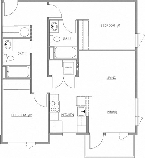 2 Bed 2 Bath Floor Plan at The Duo, University Place, WA