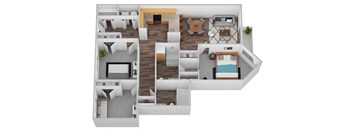 a floor plan of a three bedroom apartment at 6Wood Flats.at 6 Wood Flats, Lacey, WA