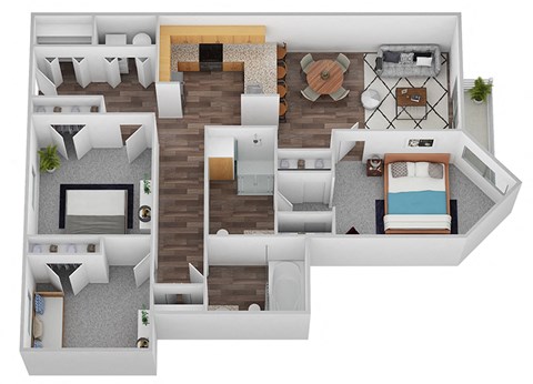 a floor plan of a three bedroom apartment at 6Wood Flats.at 6 Wood Flats, Lacey, WA