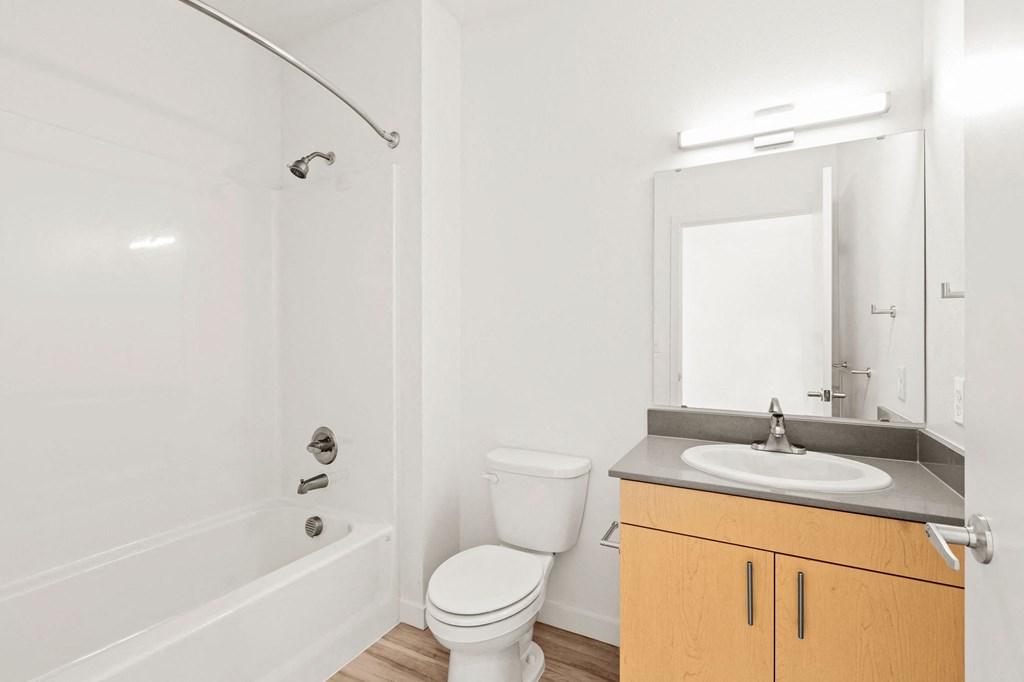 a bathroom with a sink toilet and a bath tub at The Duo, University Place, 98466  