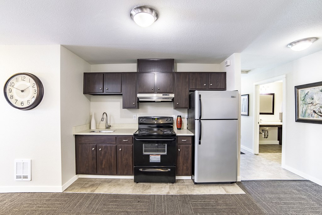 Clubhouse kitchen at Arterra Apartments, Kent, 98030