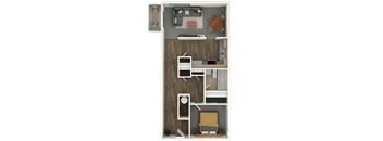 A floor plan of a 1 bedroom apartment at Capitol Crossing Apartments in Olympia, WA.at Capitol Crossing, Washington