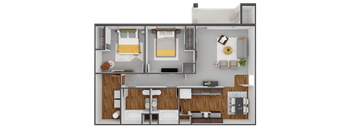 A floor plan of a 2 bedroom apartment with virtual staging.at Canyon View, Lewiston, ID