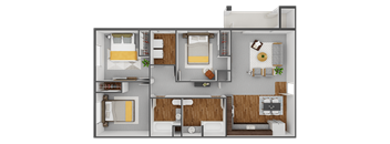A floor plan of a 3 bedroom apartment with virtual staging.at Canyon View, Lewiston, 99336