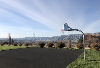 Basketball Court Paved basketball court lined with green grass and landscaping looking at the Idaho mountain ridges and the Snake River. - Photo Gallery 2