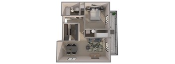 a floor plan of a one bedroom apartment at Castlerock, Wenatchee, WA 98801