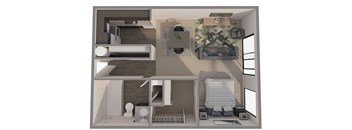 a floor plan of a studio apartment at Castlerock in Wenatchee, WA.