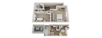 a floor plan of a two bedroom townhome at Hawks Prairie in Olympia, WA.