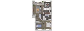 A floor plan of a two bed two bath apartment at Clearwater, Post Falls, ID