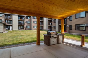 our apartments have a large covered patio with a grill  at Brix, Walla Walla, Washington