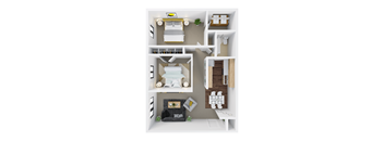 a floor plan of a 2 bedroom apartment at Kirkwood Meadows, Pocatello, 83201