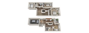 a floor plan of a three bedroom townhome in Olympia, WA.