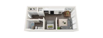 Studio apartment with 1 bathroom. Approximately 403 square feet. Floor plans are artist's rendering. All dimensions are approximate.
