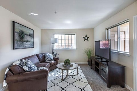 a living room with a couch and a tv