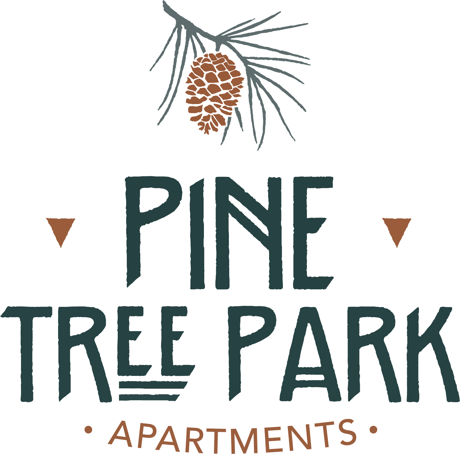 a green background with the words pine tree park with a pine cone in the middle
