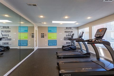 a gym with treadmills and other exercise equipment at the enclave at university crossings