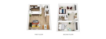 a stylized floor plan of the first floor and the second floor
