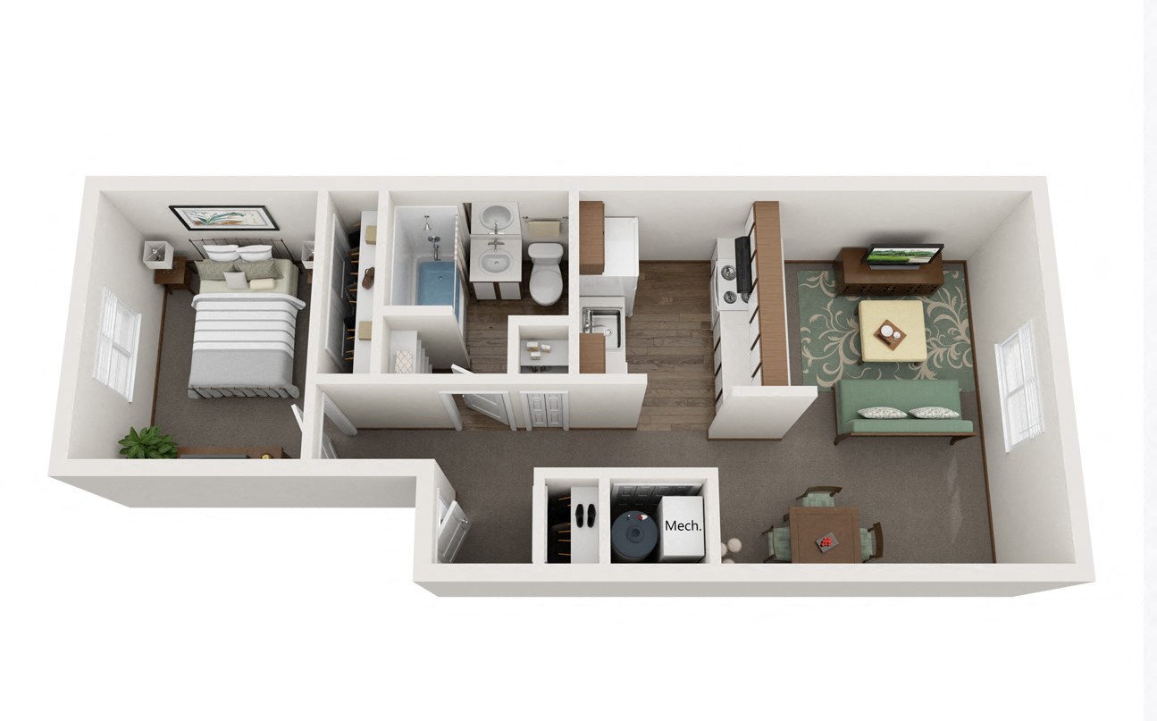 1 Bed 1 Bath Floor Plan at Shiloh Glen, Billings Montana