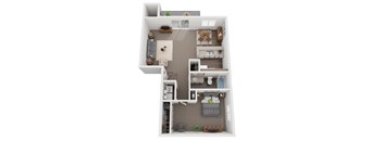 A floor plan of a one bedroom apartment virutally staged.at Sitka Heights, Fife