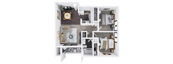 A floor plan of a 829 square foot two bedroom apartment in Boise, ID. at Talavera, Idaho