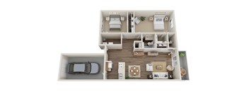A floor plan of a two bedroom townhome with virtual staging in Olympia, WA.