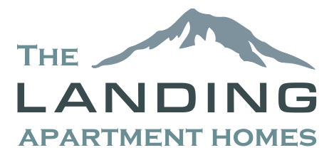 The Landing Apartment Homes logo with a mountain silhouette.