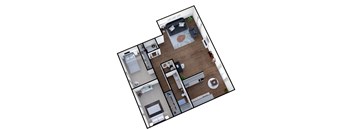 A floor plan of a two bedroom apartment in University Place, WA.