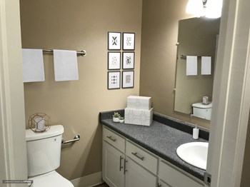 Bathroom Bathroom featuring sink with under sink cabinetry and a toilet. - Photo Gallery 4
