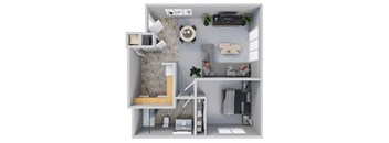 a floor plan of a one bedroom apartment with a bathroom and a balcony at Wildflower.at Wildflower, Washington, 99336