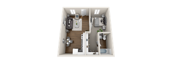 A floor plan of a 1 bedroom apartment.at Woodland Crossing , California