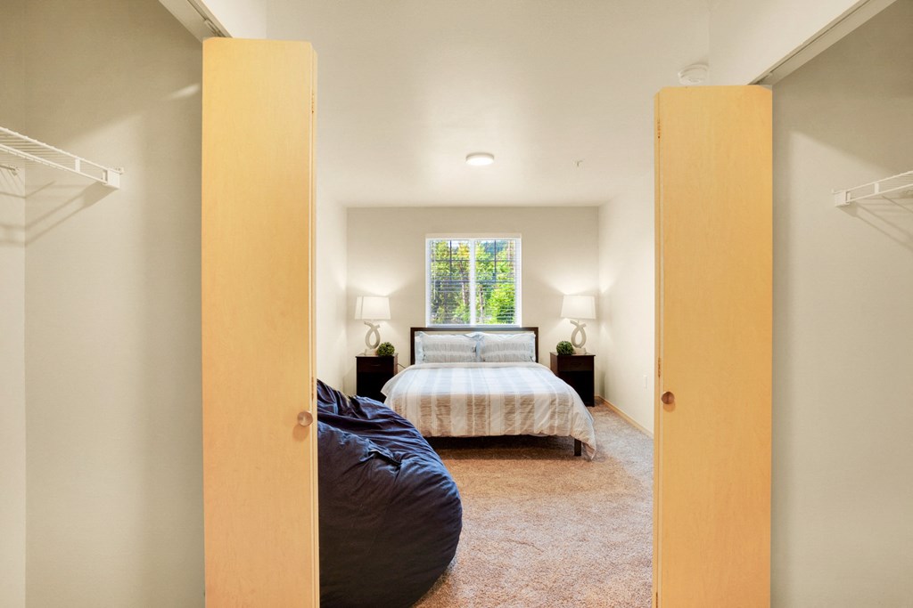 a bedroom with a bed and a window at Sky Vue, Bellingham, WA 98229