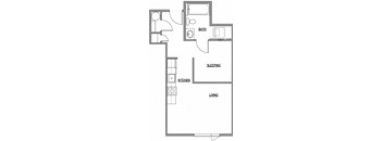 Open one bedroom floor plan at The Duo, University Place Washington 